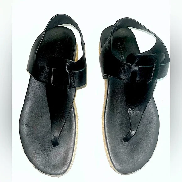 Vince Shoes Vince Black Leather Flint Espadrille Thong Sandals